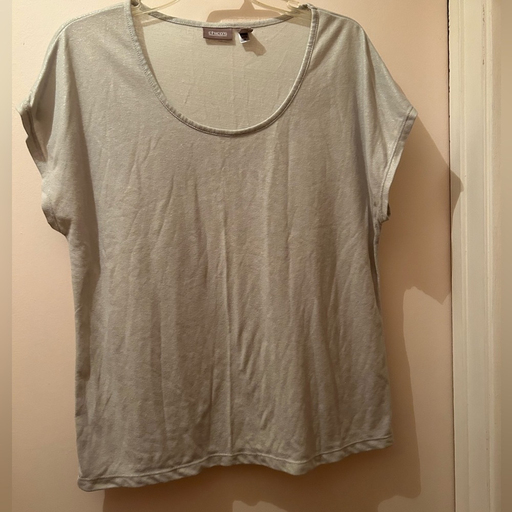 Chico’s Sparkling Silver Cut Off Sleeve T